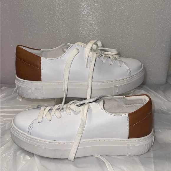 Able Emmy White and Cognac Leather Sneakers (lightly worn) size 8 - Picture 1 of 7